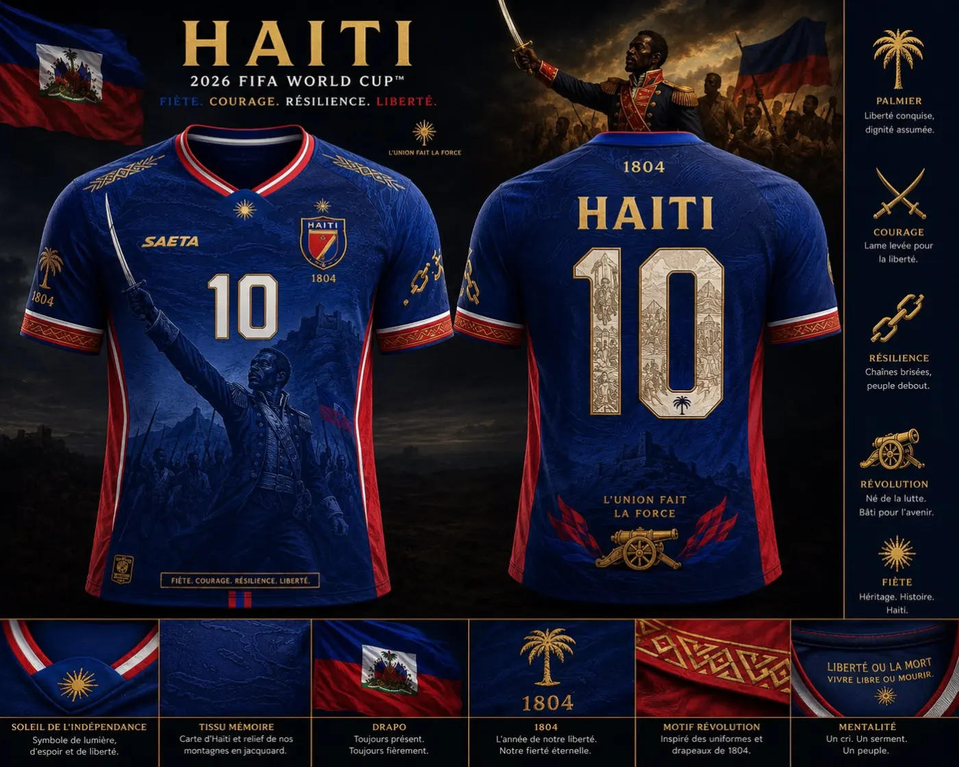 The 2026 home jersey, front and back, with the meaning of each symbol