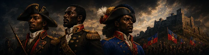 Illustration of three revolutionary leaders in front of the Citadelle